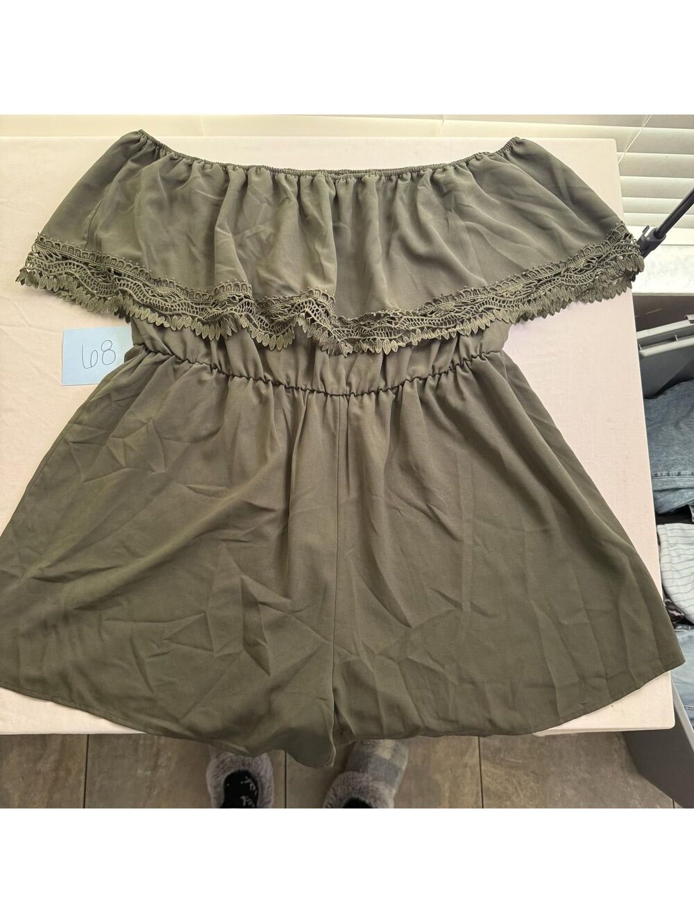 Shein Curve Olive Green Off-Shoulder Romper with Lace Trim Size 4XL